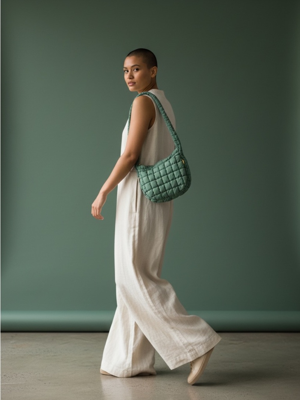 Urban Expressions Quilted Shoulder Bag in Mint Green